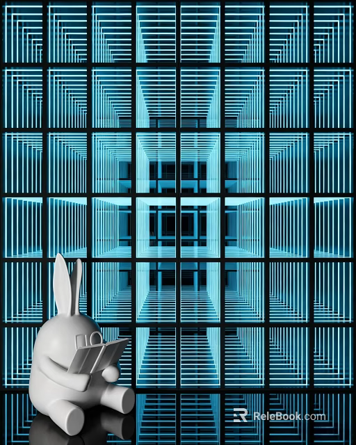 Rabbit Head Object Against Blue Geometric Grid With Repeating Square Lines 3d model 