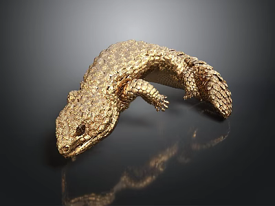 Golden Lizard Decorative Ornament With Detailed Metallic Scales And Shiny Surface 3d model