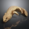 Golden Lizard Decorative Ornament With Detailed Metallic Scales And Shiny Surface
