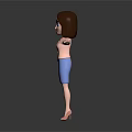 3D Cartoon Game and Movie Character Female in Pink Blazer Blue Skirt with Arms Outstretched 3d model