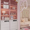 Pink Hello Kitty Living Room With Beige Sofa Coffee Table Stuffed Toys And Decorative Paintings