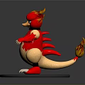 Fierce Red And Yellow Animal Character With Horns And Claws 3D Model In Standing Pose