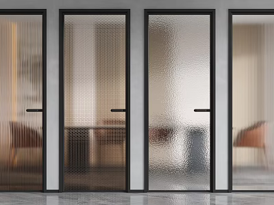 Sleek Black Framed Hinged Doors With Frosted Glass For Modern Interior Spaces 3d model