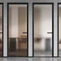 Sleek Black Framed Hinged Doors With Frosted Glass For Modern Interior Spaces
