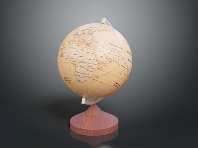 Vintage Globe With Wooden Base And Detailed World Map Surface 3d model
