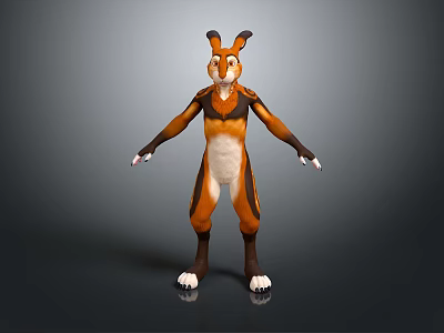 Cartoon Style 3D Animal Character Model With Large Ears Brown White Fur Standing Pose 3d model