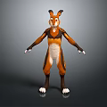 Cartoon Style 3D Animal Character Model With Large Ears Brown White Fur Standing Pose