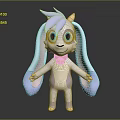Cute Plush Toy with Purple and White Fur Long Ears Yellow Bell and Big Eyes