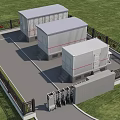 Aerial View Planning of Container Style Buildings with Fence Gate and Paved Grassland Area