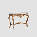 Ornate Gold Carved Console Table With White Marble Top And Decorative Design