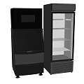 Black Standing Kitchen Appliances Including Ice Maker And Glass Door Display Cooler