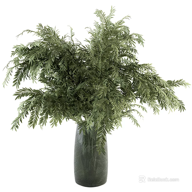 Lush Green Ferns Arranged In Modern Glass Vase For Home Decor 3d model 