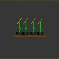 Cartoon Scene With Potted Sunflowers Yellow Blooms Green Stems And Brown Base