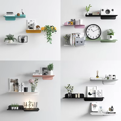 Wall Cabinets and Floating Shelves in Modern Home with Decorative Plants and Books 3d model