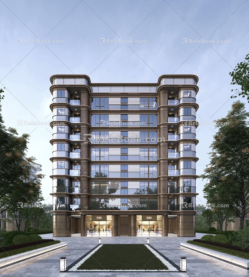 Modern residential building Mies krypton glazed glass multi-layer high-end luxury residential building project 3d model