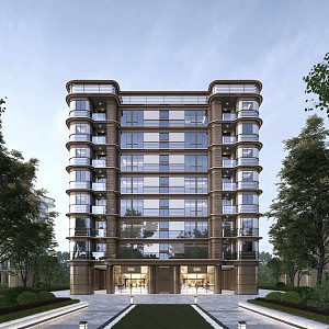 Modern residential building Mies krypton glazed glass multi-layer high-end luxury residential building project 3d model