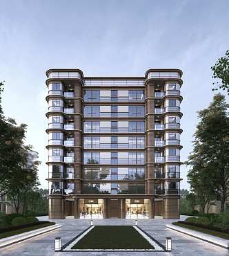 Modern residential building Mies krypton glazed glass multi-layer high-end luxury residential building project 3d model