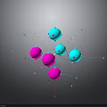 3D Abstract Geometric Model With Pink Blue Spheres Grid Lines And Coordinates