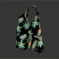 Black Sleeveless Women's Top With Pineapple And Green Leaves Pattern For Casual Wear