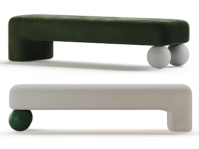 Modern Green Gray Ottoman Design With Round Legs And Velvet Upholstery Styling 3d model