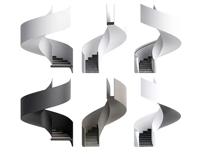 Modern Spiral Staircase Interior Design With Black White Gray Sleek Lines And Details 3d model