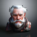 Detailed 3D Head Sculpture Of Man With White Hair Beard And Leather Outfit