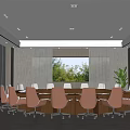Modern Conference Room Interior With Round Table Brown Chairs Large Screen And Windows 3d model