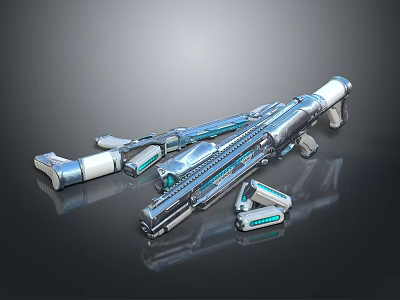 Futuristic Sci Fi Gun Weapon With Blue Accents And Mechanical Parts 3d model