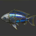 Blue Metallic Mechanical Fish Design With Shiny Scales And Mechanical Parts