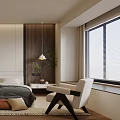 Modern Minimalist Bedroom Interior Design With Bed Artwork Rug And Accent Chair