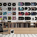 Mobile Digital Audio System Showcasing Vinyl Record Collection And Speakers