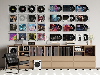 Modern Record Bookcase Record Ornaments Vinyl Disc Audio Wall Decoration Pendant 3d model