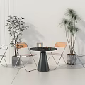 Modern Table And Chairs Set With Potted Plants In White Interior 3d model