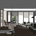 Modern Office Open Design With Treadmill Floor to Ceiling Windows City View and Green Plants
