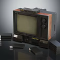 Vintage Classic Television With Black VHS Tapes And Wooden Frame Design