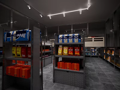 Well Lit Supermarket With Organized Shelves Stocked With Various Grocery And Household Products 3d model