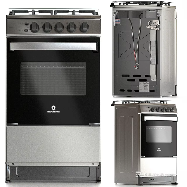 Modern Stainless Steel Kitchen Oven And Stove With Black Glass Door Design 3d model 