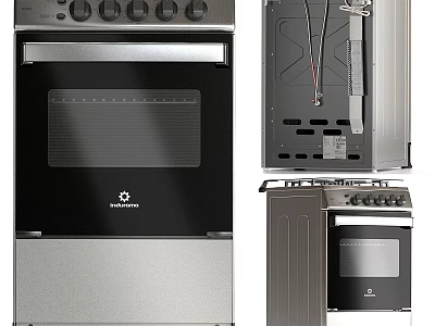 Modern Stainless Steel Kitchen Oven And Stove With Black Glass Door Design 3d model