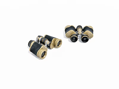 Vintage Black And Gold Binoculars With Leather Wrapped Body And Metal Optic Lenses 3d model