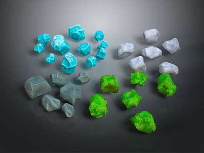 Natural Wood and Colorful Stone Pieces with Blue White Gray Green Color Variations 3d model