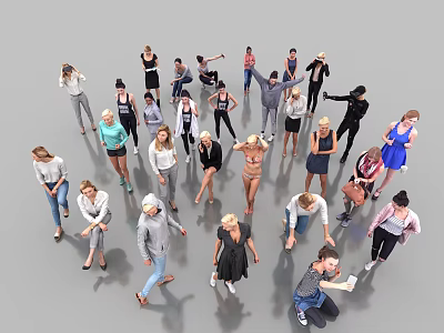 Diverse Group of People in Various Poses With Different Clothing Styles Standing Together 3d model