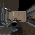 Modern Home Theater Room Interior With Blue Starry Ceiling Large Screen And Comfortable Sofa 3d model
