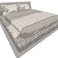 Modern Double Bed With Patterned Frame Plaid Quilt And Pillows 3d model