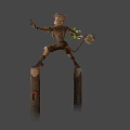 Game Movie Monkey Character With Glowing Green Staff Standing On Wooden Stumps Making Victory Sign