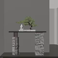 Modern Console Table With Marble Top Bonsai Plant And White Statue In Minimalist Interior