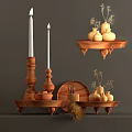 Wooden Decorative Ornament Set with Candle Holders Vases Shelves and Dried Flowers
