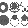 Set of Black Decorative Door Handles With Various Intricate Designs
