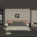 Modern Bedroom Interior Design With Wooden Headboard Beige Bedding And Feather Wall Art