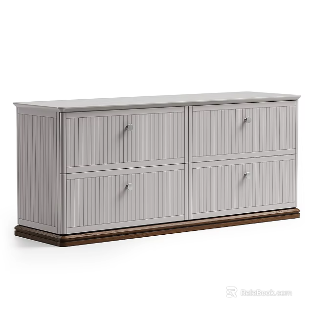 White Sideboard With Vertical Slat Doors Drawers And Dark Wooden Base 3d model 