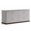 White Sideboard With Vertical Slat Doors Drawers And Dark Wooden Base